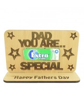 Laser Cut Oak Veneer 'Dad You Are Extra Special' Chewing Gum Holder On Stand